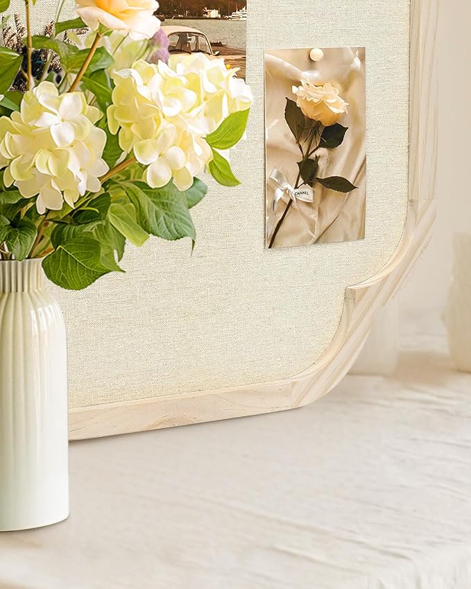 Modern Scalloped Pinboard, 17.7" x 23.6" Rustic Fabric Bulletin Board, Natural - Image 6