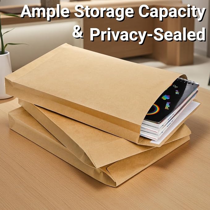 50 Pack 13.2" x 9.4" Expandable Envelope, Large Kraft Catalog Envelopes - Image 4