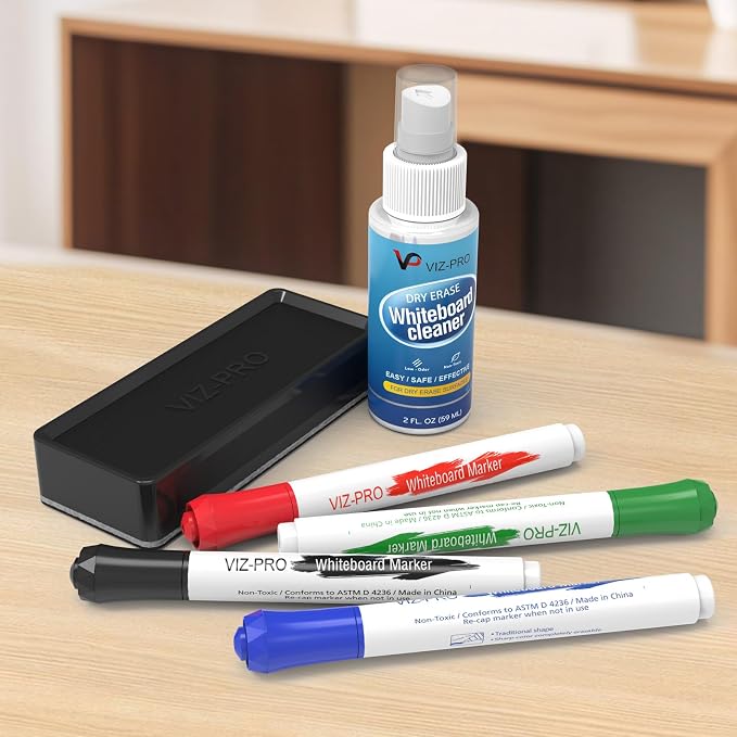 VIZ-PRO Dry Erase Marker Starter Set, Low-Odor Whiteboard Pens, Eraser and - Image 5