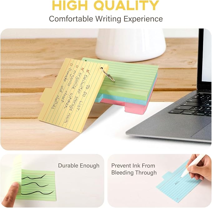 Tabbed Index Cards with Ring 3 x 5, Goefun 200 Pack Color Flash Cards Dividers - Image 5