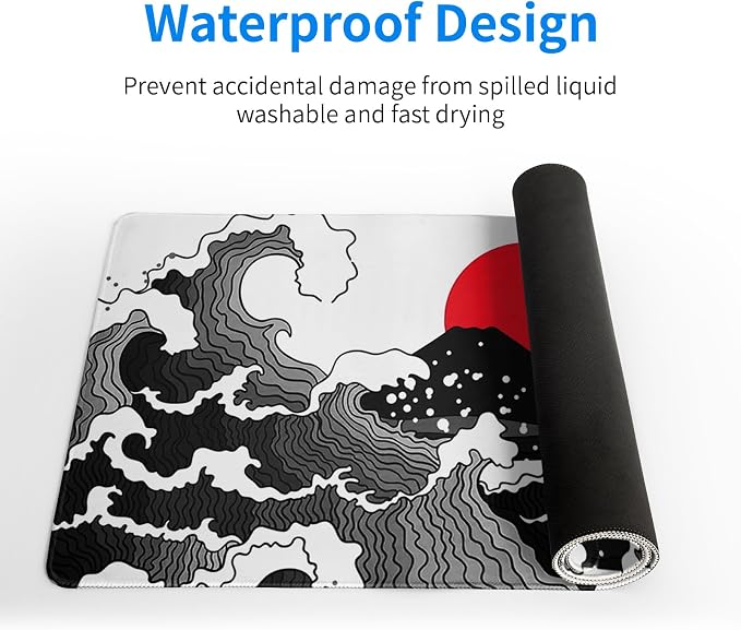 Japanese Red and Black Wave Gaming Mouse Pad Extended Large Mouse Mat Desk Pad - Image 4