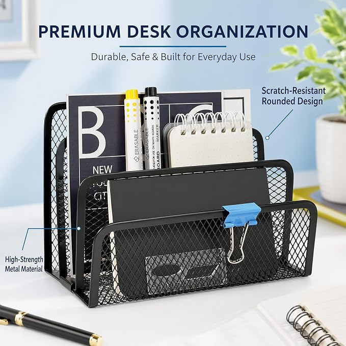2pcs Mail Organizer for Desk, 3-Slot Mesh Metal Mail Holder countertop - Image 4