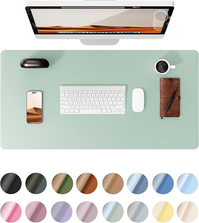 YSAGi Leather Desk Protector, Office Mat, Large Mouse Mat, Non-Slip PU Leather Blotter, Laptop Pad, Waterproof Writing Pad for Office and Home (Pale Green, 31.5" x 15.8")-DeskLoop Office