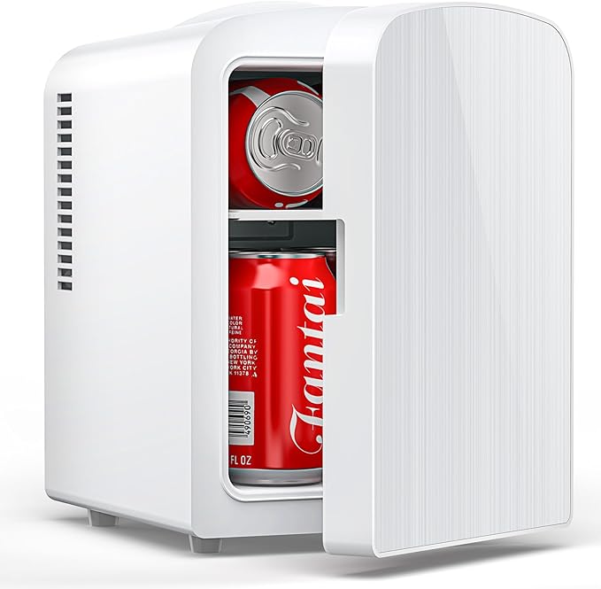4L/6 Cans Mini Fridge, Portable Compact Refrigerator, Small Skin Care Fridge, Food and Drinks, Small Cooler for Bedroom, Dorm, Car, Office, White-DeskLoop Office