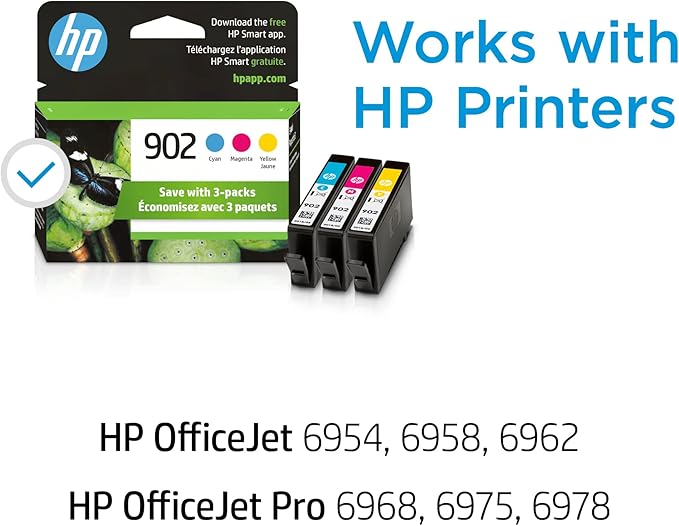 HP 902 Cyan, Magenta, Yellow Ink Cartridges for HP Printers | Works with Printer Series: OfficeJet 6950, 6960; OfficeJet Pro 6960, 6970 | Eligible for Instant Ink | T0A38AN-DeskLoop Office