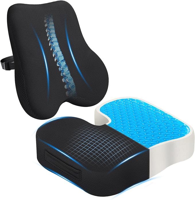 Gel Seat Cushion & Lumbar Support Pillow Set, Cooling Memory Foam by Unknown