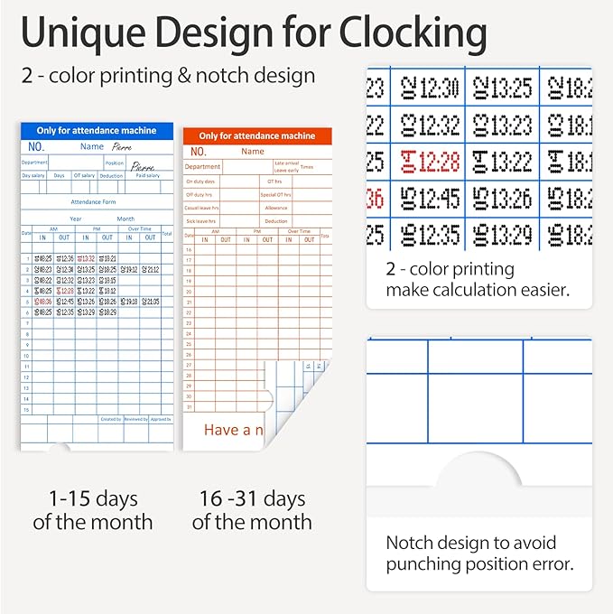 Time Clocks for Employees Small Business, Auto-Align Time Clock, 6 Punches per Day Time Machine, Clock in Machine for Employees with 100 Time Cards, 2 Ink Ribbons and 4 Racks(Military time)-DeskLoop Office