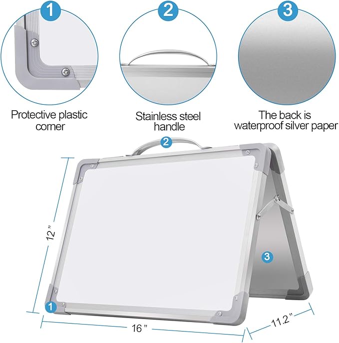 H-Qprobd Small Dry Erase White Board - 16"x 12" Double Sided Mini Foldable Magnetic Desktop whiteboard for Kids Drawing, Teacher Instruction and Meeting Discuss-DeskLoop Office