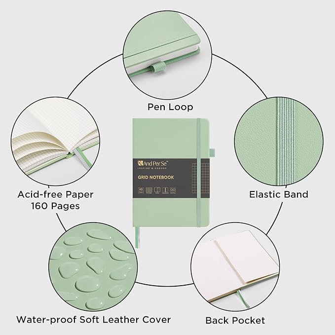 &And Per Se Graph Notebook, 5mm Grid, A5 Hardcover, 160 Pages 100gsm Thick Paper - Image 3