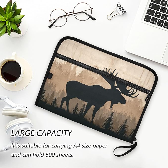 Moose Brown Wood Accordion File Organizer Expanding Document Folder - Image 6