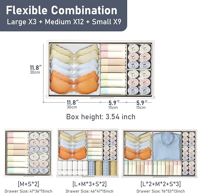 DIMJ Drawer Organizer Clothes Storage - 24 Pack Baby Dresser Organizer for Nursery, Small Fabric Closet Drawer Organizer Bins for Underwears Socks, Foldable Storage Dividers Organization for Bedroom-DeskLoop Office