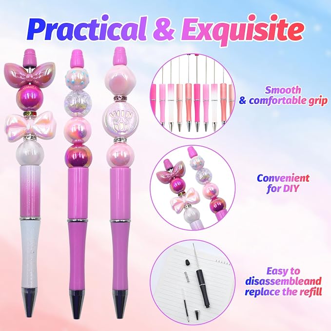 300 Pieces DIY Beadable Pen Kit – 100 Plastic Ballpoint Pens - Image 4