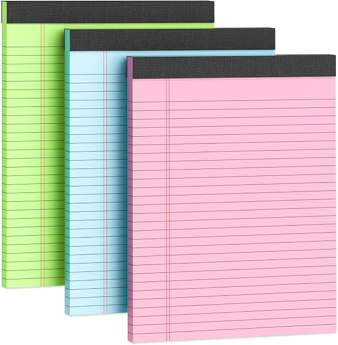 Legal Pads 8.5 x 11 Colored Note Pads 3 Pack Writing Pad Wide Ruled Notepad | by WelcometoVishoitty