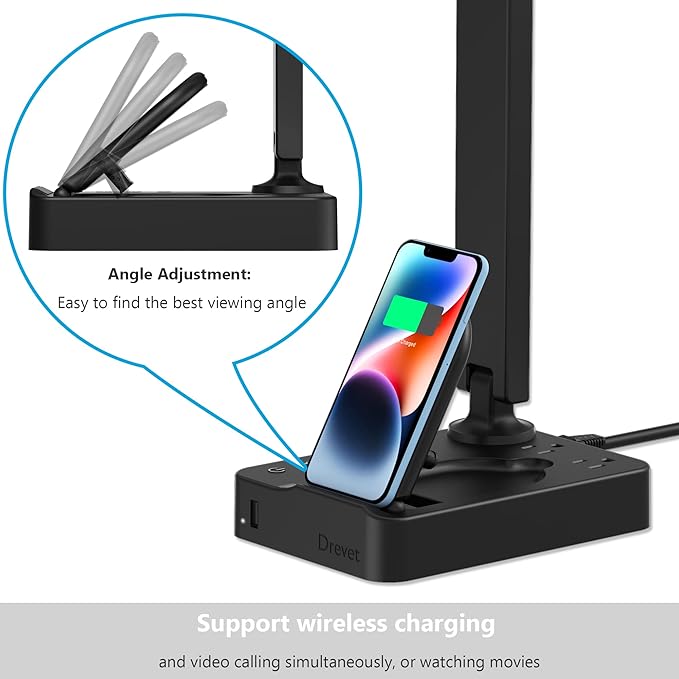 Drevet LED Desk Lamp with Wireless Charger, Desk Table Light with USB Charging - Image 7