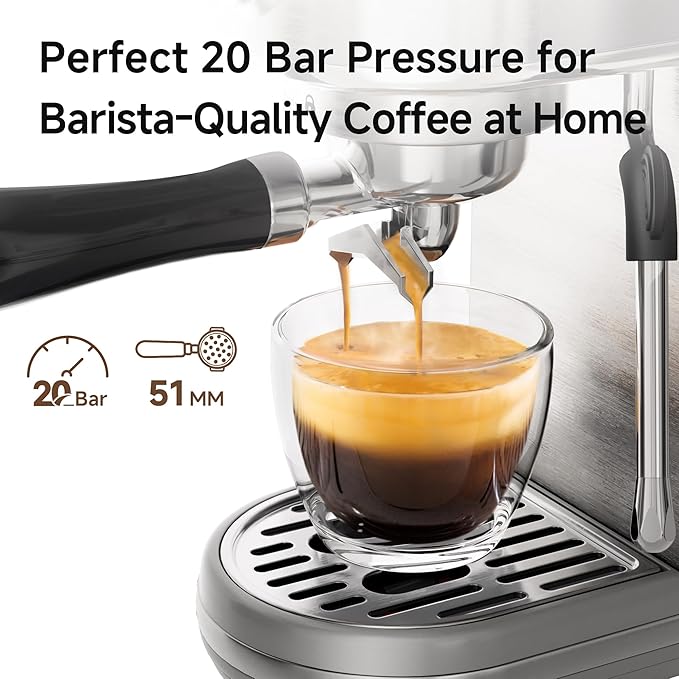 HIBREW H10B - 51mm Espresso Machine - Temperature & Cup Volume Adjustable at will - With Intelligent Display Screen & Pressure Gauge - Stainless Steel Body(Metallic Grey)-DeskLoop Office