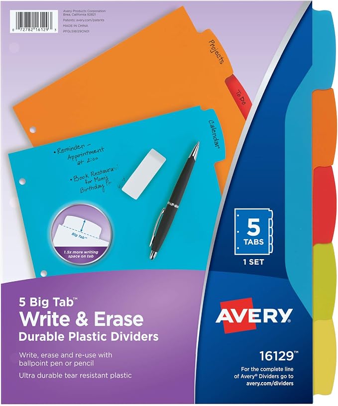 Avery Big Tab Write & Erase Durable Plastic Dividers by Avery