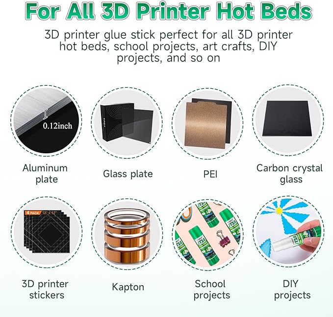 3D Printer Glue Sticks, 36 Grams Each PVP Solid Glue Sticks for Hot Bed Plate, Washable, Non-Toxic, Reduce Warping for PLA, ABS, PETG, HIPS, TPU Filament on PEI, Glass, Aluminum, Buildtak Board, 6Pcs-DeskLoop Office