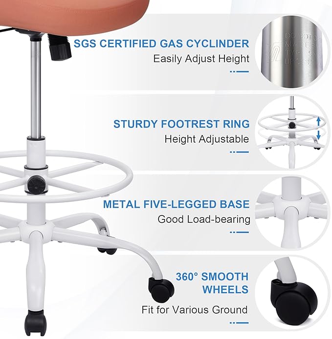 HYLONE Tall Drafting Chair Standing Desk Chair with Flip-Up Armrests, Adjustable Height Ergonomic Office Chair with Footrest Ring - High Stool Chair for Standing Desk (Pink)-DeskLoop Office