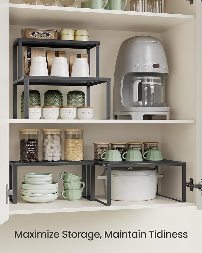 SONGMICS Spice Racks, Countertop Organizers, Shelf Risers, Expandable, Ink - Image 3