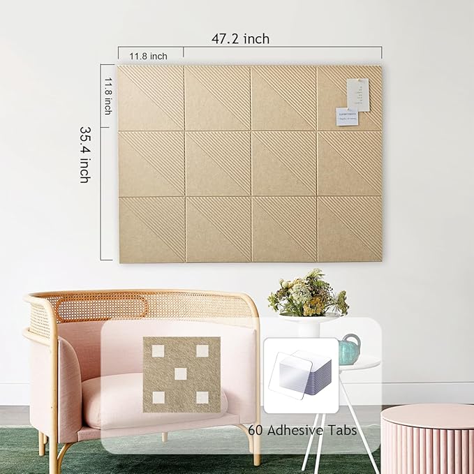 Large Cork Board for Walls 48"x 36", 12 Pack Felt Wall Tiles with Safe Removable Adhesive Tabs, Cork Board for Office,Pinboard Bulletin Board - Tan-DeskLoop Office
