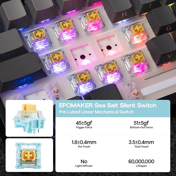 EPOMAKER TH108 Full Size Mechanical Keyboard, Wireless Gaming Keyboard with 8000mAh Battery, Creamy Gasket, 108 Keys, Hot Swap, Custom Driver, RGB Backlight (Black, Sea Salt Silent)-DeskLoop Office