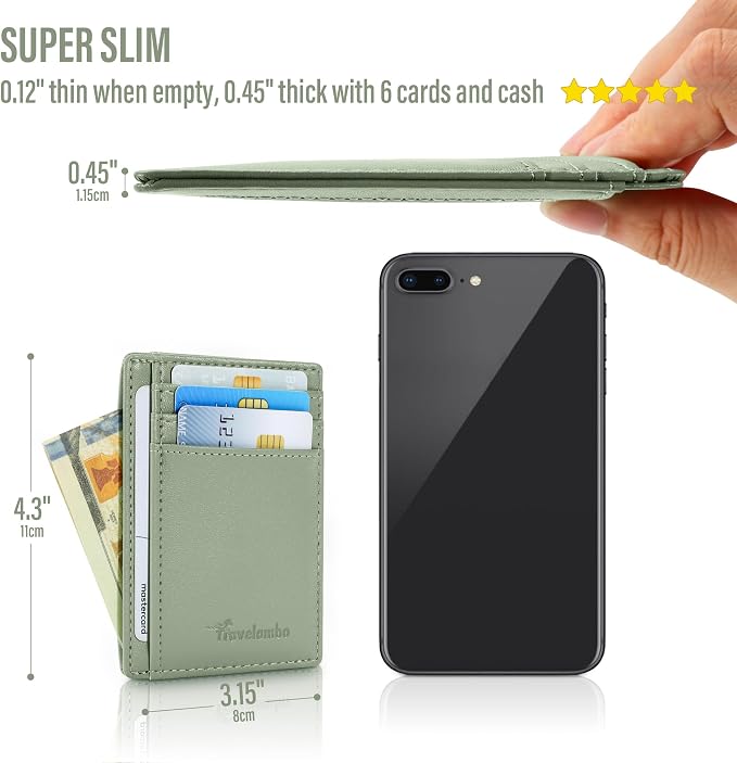 Travelambo Slim Wallet Front Pocket Minimalist Leather RFID Blocking Medium Size - Image 4