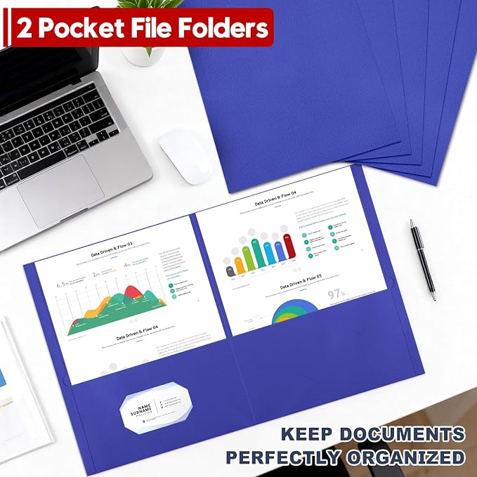 2 Pocket Folders, 50 Pack Letter Size 8.5" x 11" Durable File Folders - Image 6