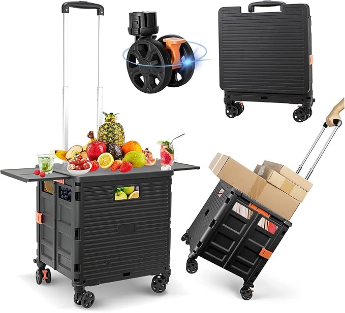 FELICON SELORSS Folding Utility Cart Portable Rolling Crate Handcart-Black | by FELICON