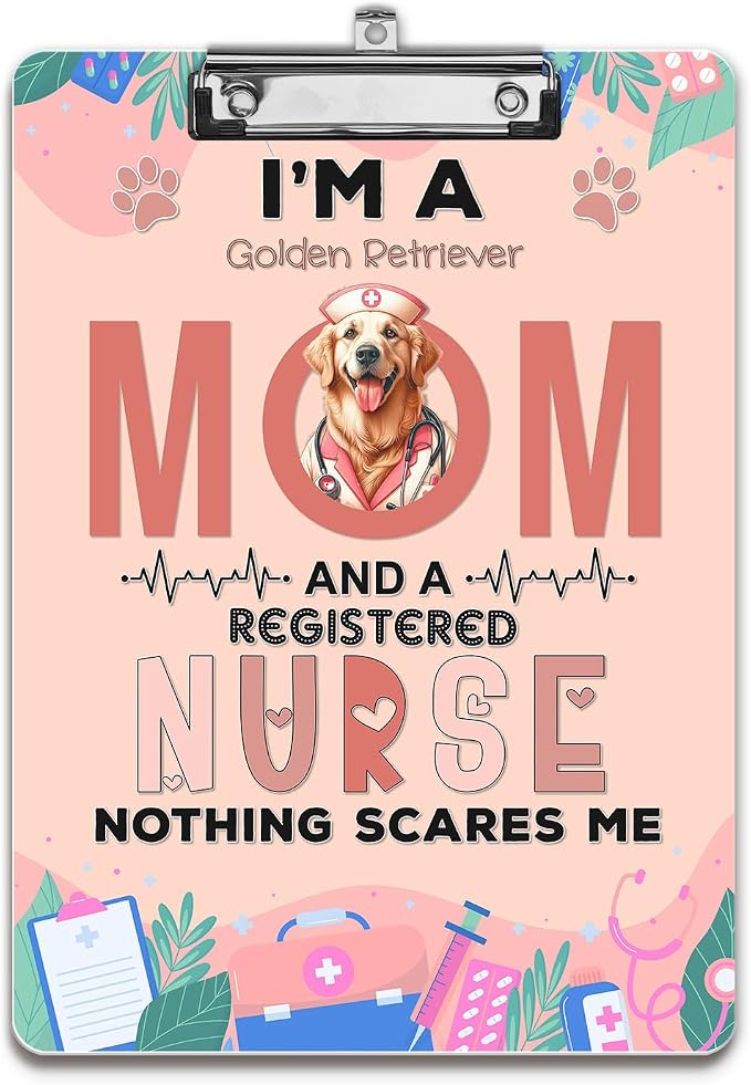 I'm a Golden Retriever Mom and a Registered Nurse Nothing Scares Me Acrylic by Ninety3POD