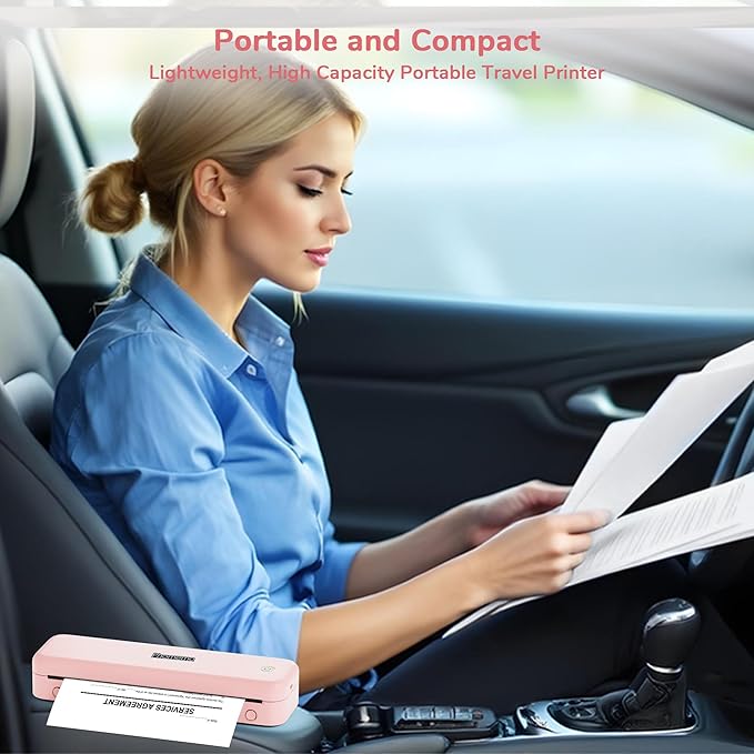 Phomemo Portable Printers Wireless for Travel Upgraded,M834 Bluetooth Thermal Printer 8.5" x 11"& A4 Size,Inkless Mobile Printer with Carry Case for Travel,Office,School,Car,Home,Pink-DeskLoop Office