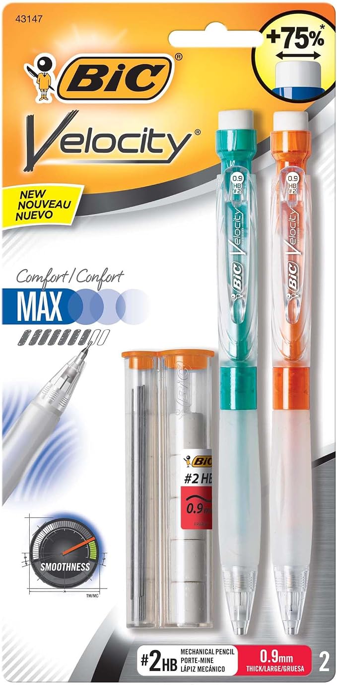 BIC® Velocity Max Mechanical Pencils, Thick Point, 0.9 mm, #2 HB Lead by BIC