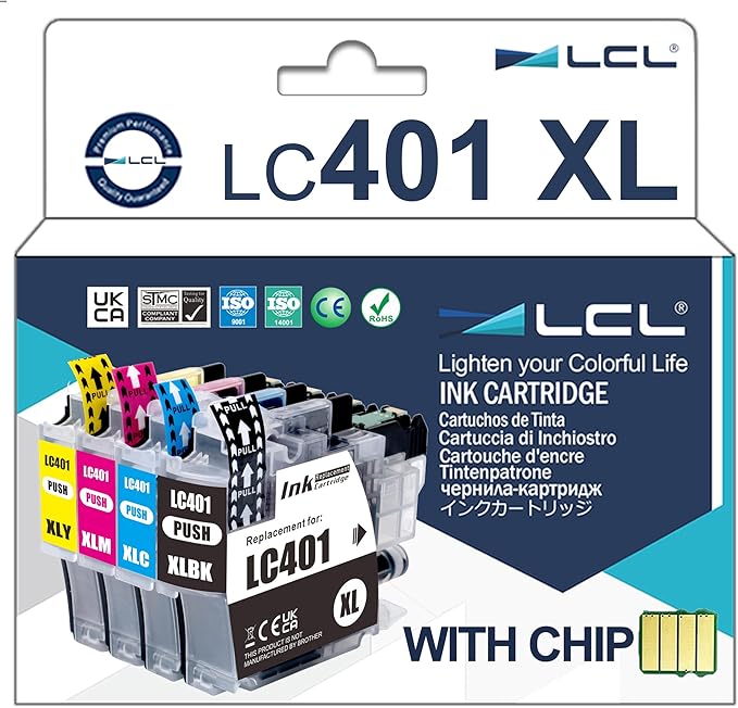 LCL Compatible LC401XL LC401 XL 401XL High Yield Ink Cartridge Replacement for Brother MFC-J1010DW MFC-J1012DW MFC-J1170DW Printer (Black Cyan Magenta Yellow 4-Pack)-DeskLoop Office