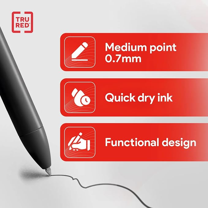 TRU RED Retractable Gel Pens, Medium Point 0.7mm, 5 Pack – Quick‑Dry Pens - Image 3