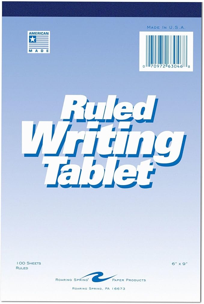 Roaring Spring 6"x9" Writing Tablet, 100 Sheets 15# White Paper, Wide Ruled by RoaringSpringPaperProducts
