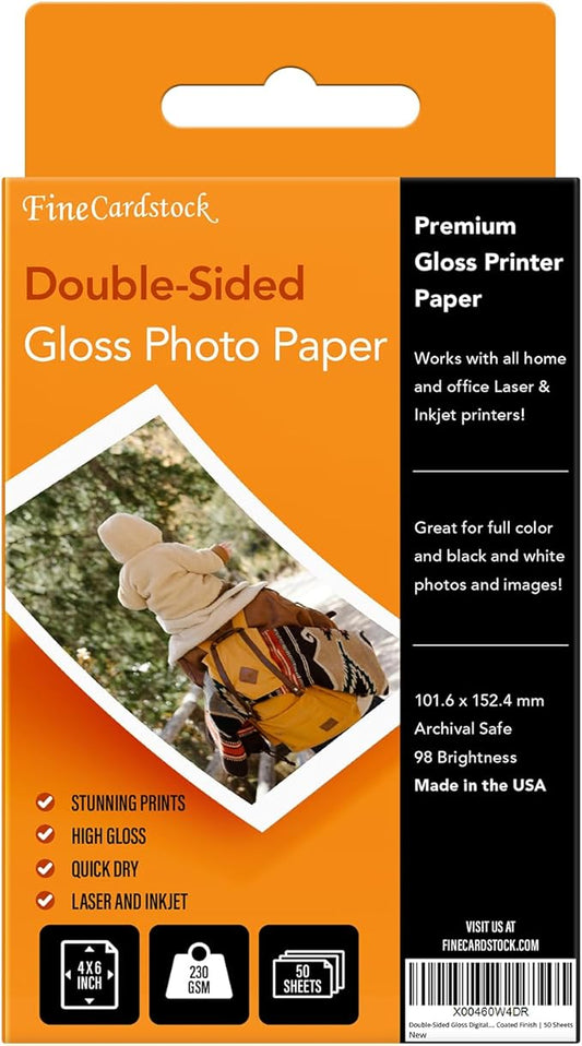 4" x 6" Photo Paper for Inkjet & Laser Printers - Extra Thick, High Gloss for Full Color Printing - Premium White Glossy, Instant Dry Paper for Everyday Pictures, Albums - 50 Sheets per Pack-DeskLoop Office