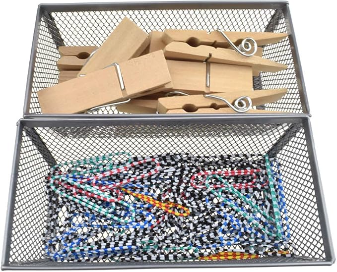 HAHIYO Stackable Mesh Tray Cup 6 x 3 x 2 inches Sturdy Container for Desk Drawer Organizer Collection for Home Office School kitchen Soft Foam Feet No Sharp Edges 2 Pack Silver-DeskLoop Office