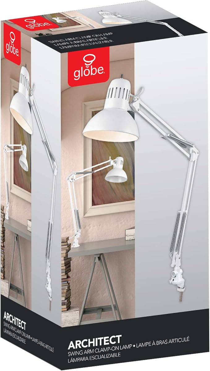 Globe Electric 52847 31.5 Inch Swing Arm Clamp-On White Desk Lamp - Image 11