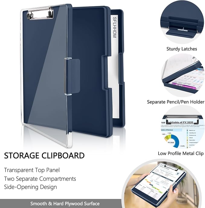 SFLHHDM Clipboard with Storage, Heavy Duty Clip Boards 8.5x11 with 2 Storage - Image 3
