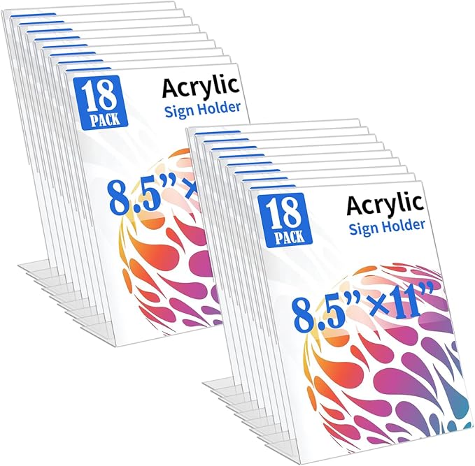 WAEFNO 18 Pack Acrylic Sign Display Stand 8.5 X 11, L Shape Clear Plastic Sign by WAEFNO