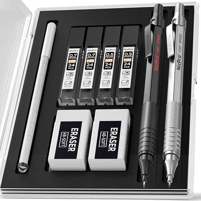 Nicpro 2 PCS Mechanical Pencils 0.5mm & 0.7 mm by Nicpro
