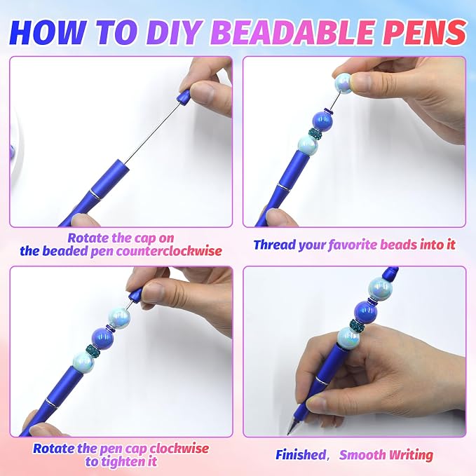 150 Pieces DIY Beadable Pen Kit – 50 Plastic Ballpoint Pens - Image 4