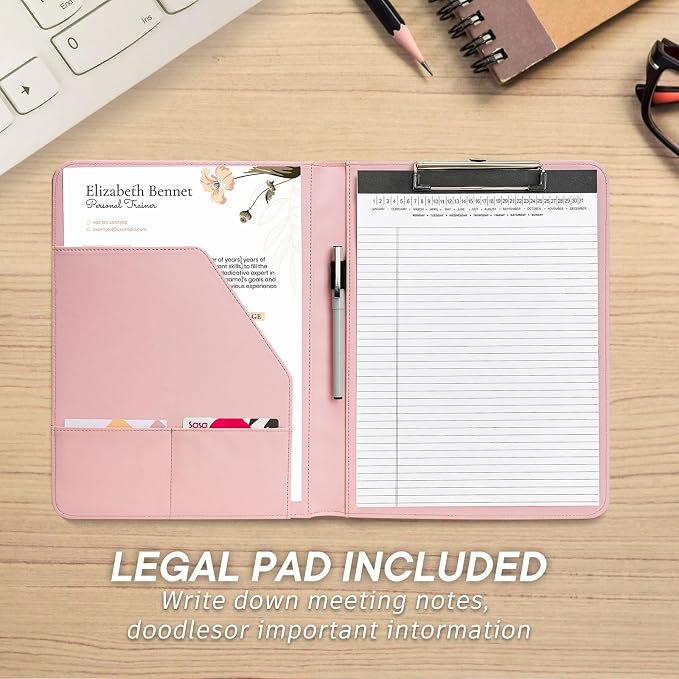 Professional Padfolio with Clipboard, Faux Leather Portfolio Folder Binder - Image 5