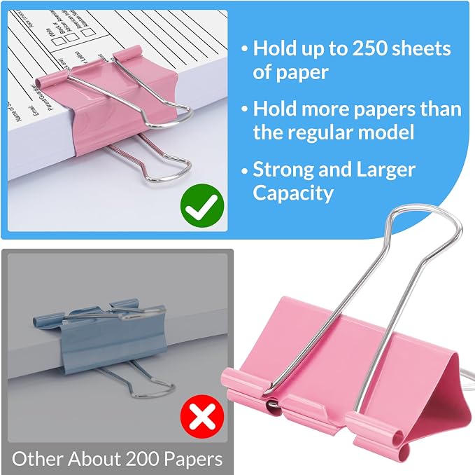 2 Inch 32 Pack Extra Large Binder Clips, Colored Jumbo Paper Clips, Big Paper - Image 4