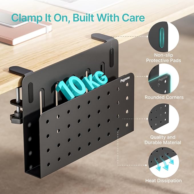 PEGZONE Desk Side Storage Organizer, No Drill Under Desk Laptop Holder - Image 4