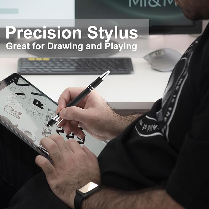 LINFANC 12 Pack Ballpoint Pen with Stylus Tip, 1.0 mm Black Ink Smooth Writing Pens, Metal Stylus Pens for Touch Screens-DeskLoop Office