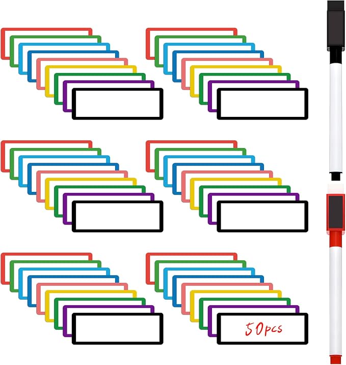 50 pcs Colored Border Magnetic Dry Erase Labels, VEINARDYL 3.2" x 1.2" Reusable by VEINARDYL