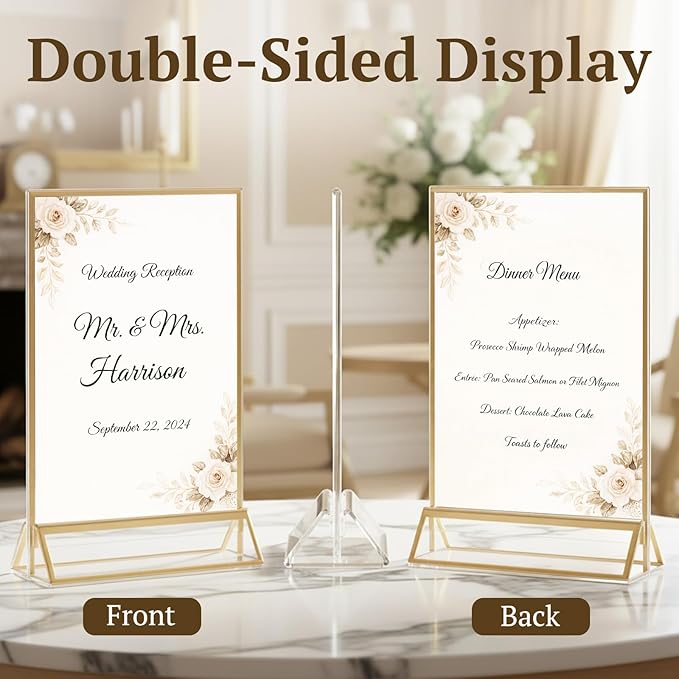 EHWINE 6 Pack Acrylic Sign Holder 4 x 6, Double Sided Gold Picture Frame Stand - Image 2