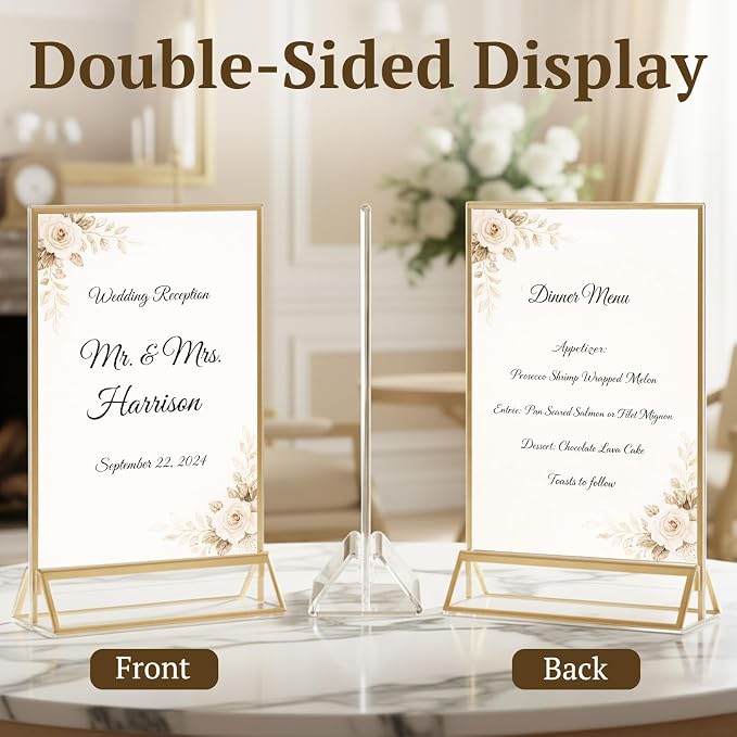 EHWINE 24 Pack Acrylic Sign Holder 4 x 6, Double Sided Gold Picture Frame Stand - Image 2
