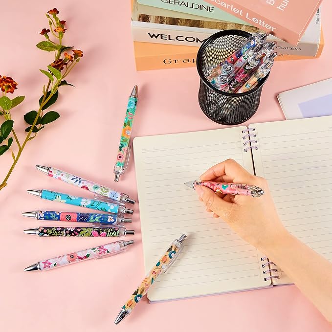 Ireer 8 Pcs Ballpoint Pens for Women 1.00 mm Cute Black Ink Fancy Pens Fine - Image 3