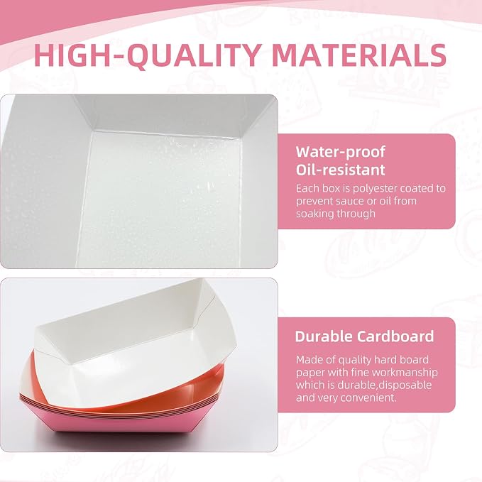 100 Pack Disposable Paper Food Boat, 2lb Pink Paper Food Trays, Kraft Food - Image 3